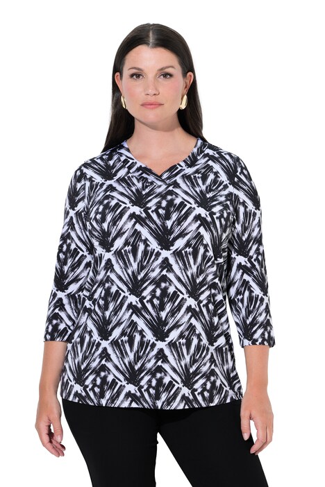 Slinky-Shirt, grafischer Druck, V-Ausschnitt, 3/4-Arm