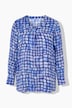 Satin-Bluse, Karo, Zierfalte, V-Ausschnitt, Langarm