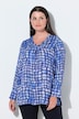 Satin-Bluse, Karo, Zierfalte, V-Ausschnitt, Langarm