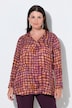 Satin-Bluse, Karo, Zierfalte, V-Ausschnitt, Langarm