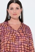 Satin-Bluse, Karo, Zierfalte, V-Ausschnitt, Langarm