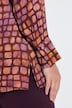 Satin-Bluse, Karo, Zierfalte, V-Ausschnitt, Langarm