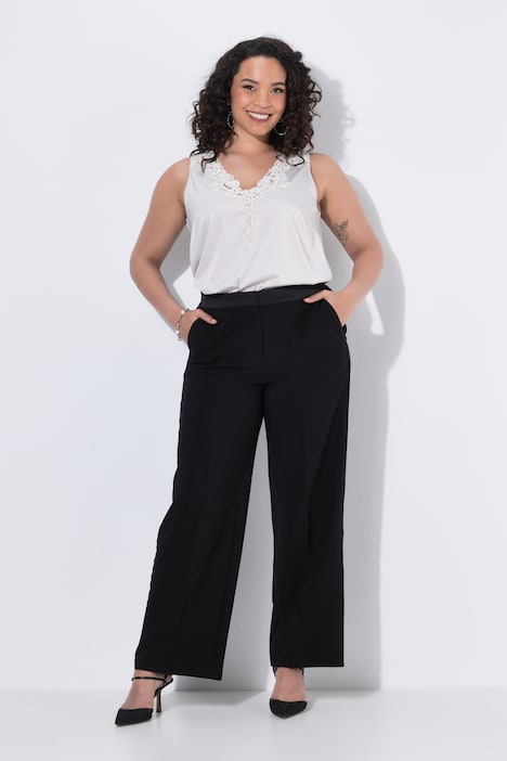 Pantalon de tailleur avec passepoils, jambe droite et bande en satin