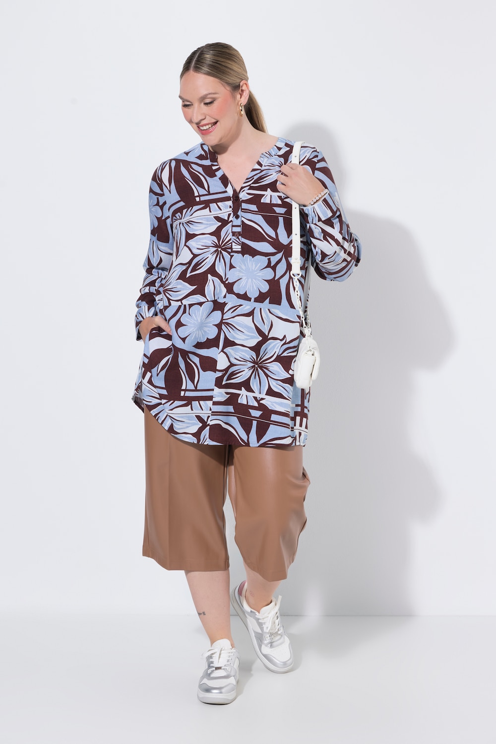 Bluse, A-Linie, Blumenmuster, Langarm