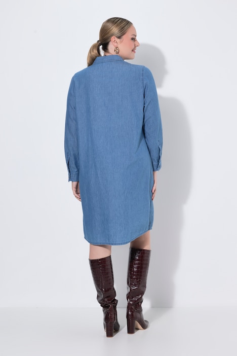 Jeanskleid, oversized, florale Stickerei, Langarm
