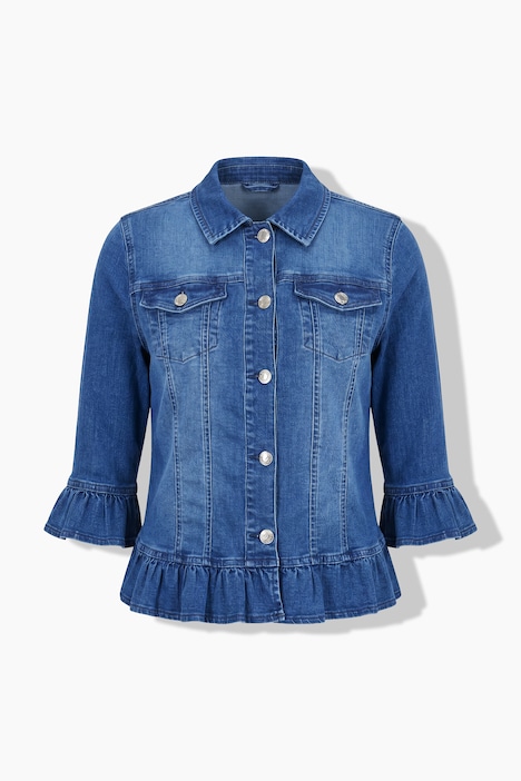 Jeansjacke, Volants, Stretchdenim, 3/4-Ärmel