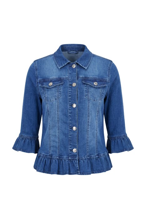 Jeansjacke, Volants, Stretchdenim, 3/4-Ärmel