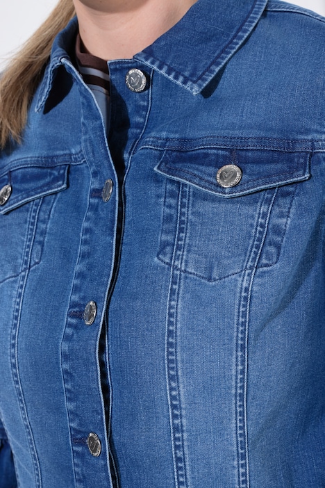 Jeansjacke, Volants, Stretchdenim, 3/4-Ärmel