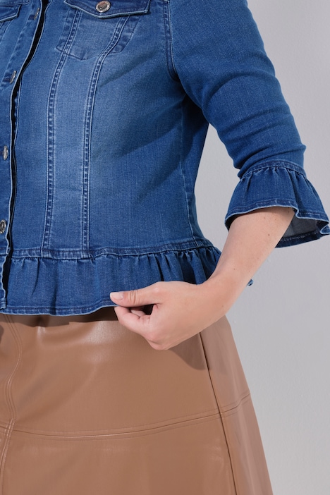 Jeansjacke, Volants, Stretchdenim, 3/4-Ärmel