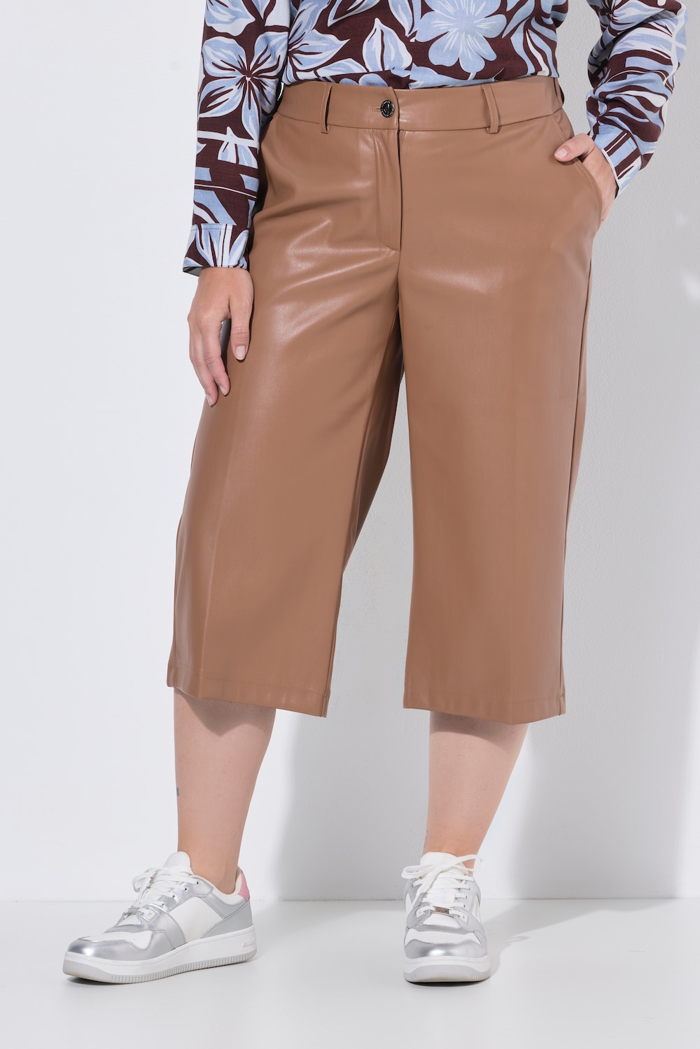 Lederoptik-Culotte, weites Bein