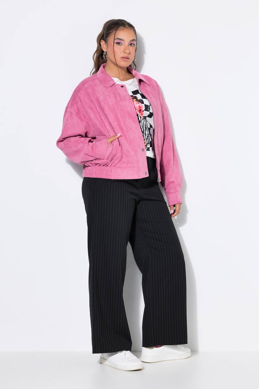 Fake-Velourslederjacke, Oversize Shape, Zipper