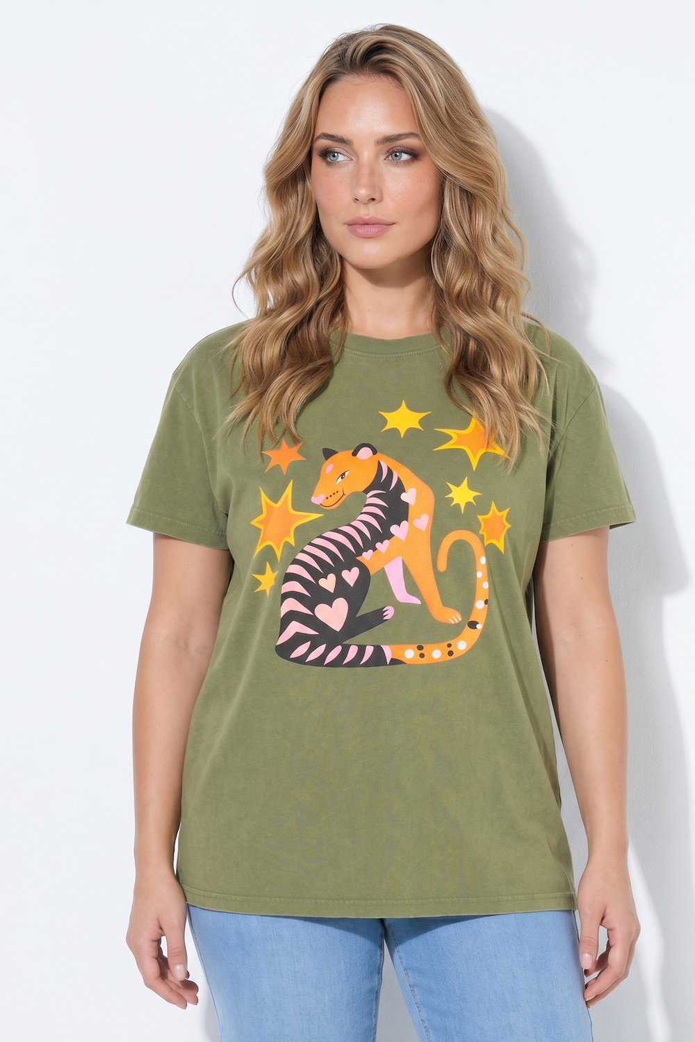 T-Shirt, Boxy Fit, Animal-Motiv, Halbarm
