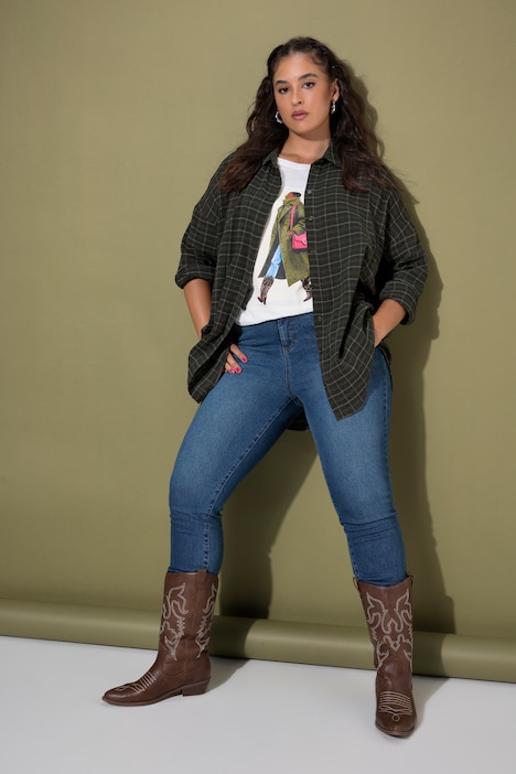 Ternet musselinbluse, oversized, lange ærmer