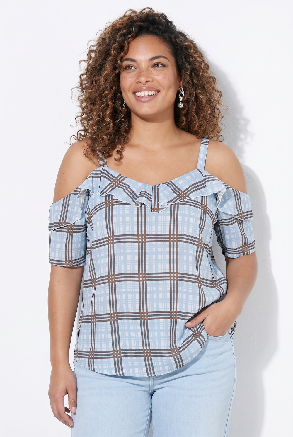 Chiffonbluse, schulterfreie A-Linie