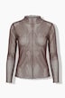 Mesh-Shirt, Slim Fit, Wellenkanten, Langarm, transparent
