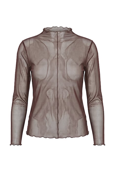 Mesh-Shirt, Slim Fit, Wellenkanten, Langarm, transparent