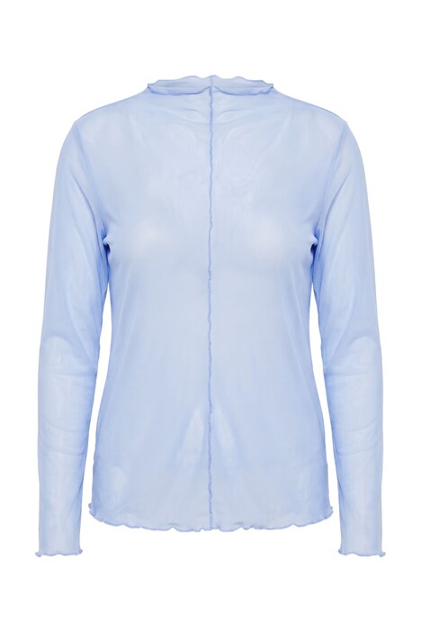 Mesh-Shirt, Slim Fit, Wellenkanten, Langarm, transparent