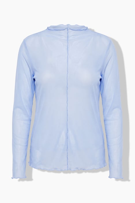 Mesh-Shirt, Slim Fit, Wellenkanten, Langarm, transparent