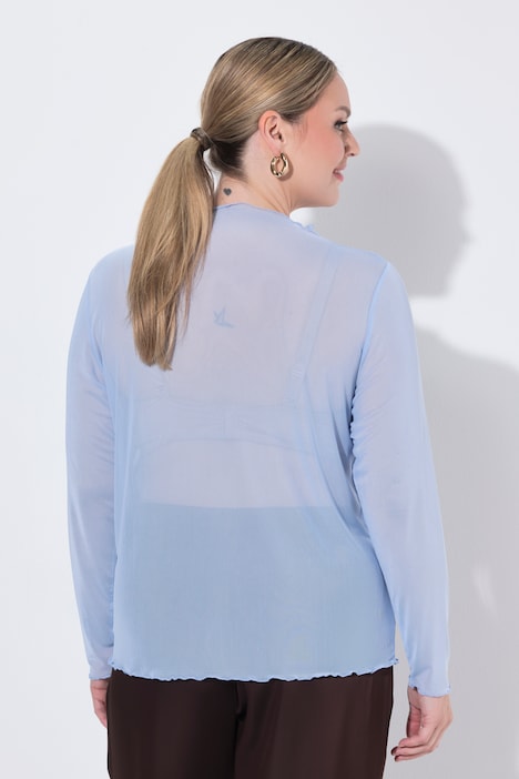 Mesh-Shirt, Slim Fit, Wellenkanten, Langarm, transparent