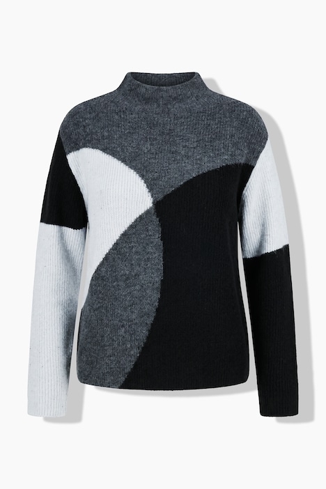 Pull en maille côtelée, esprit « colour block », col montant et manches longues