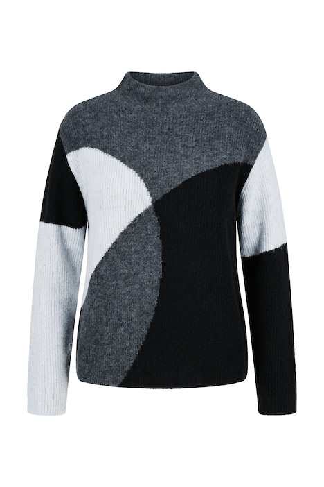 Pullover, Rippstrick, Colorblocking, Stehkragen, Langarm