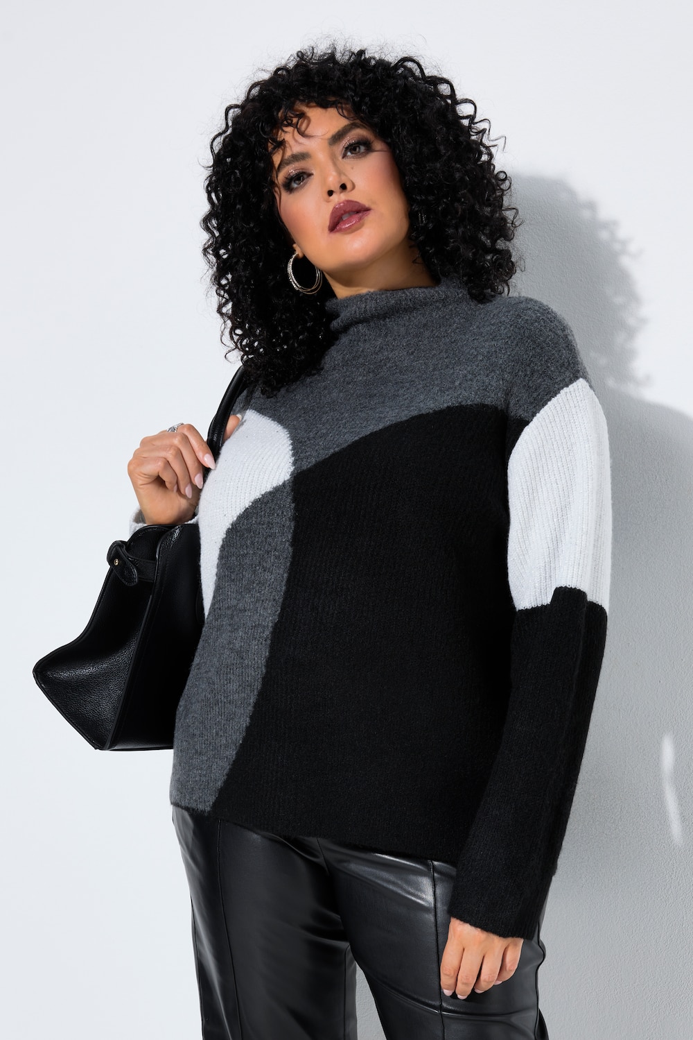 Pullover, Rippstrick, Colorblocking, Stehkragen, Langarm
