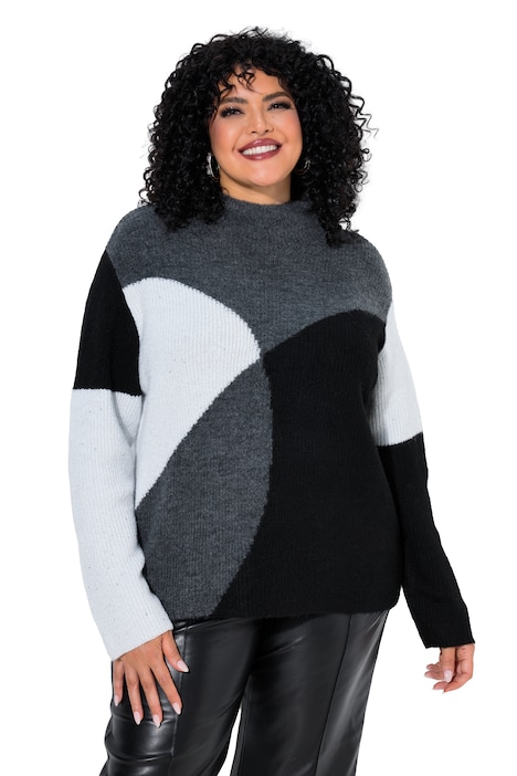 Pullover, Rippstrick, Colorblocking, Stehkragen, Langarm