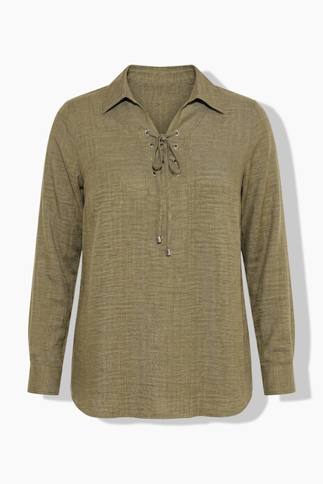 Blusenshirt, A-Linie, Hemdkragen, Schnürung