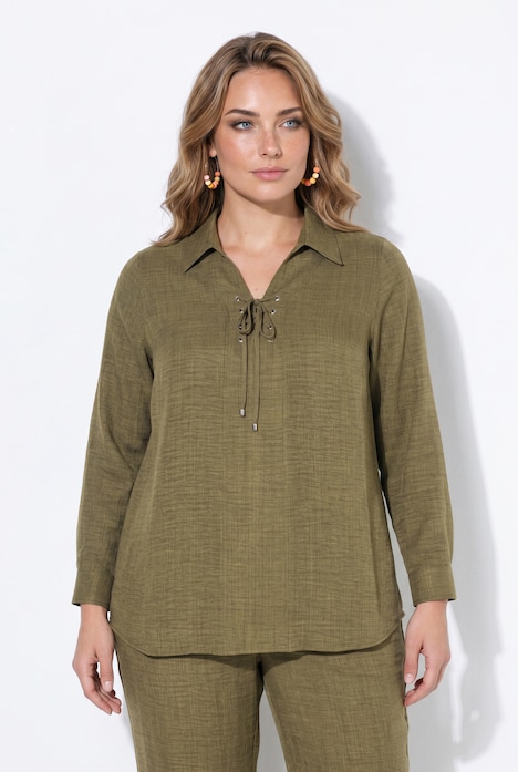 Blusenshirt, A-Linie, Hemdkragen, Schnürung