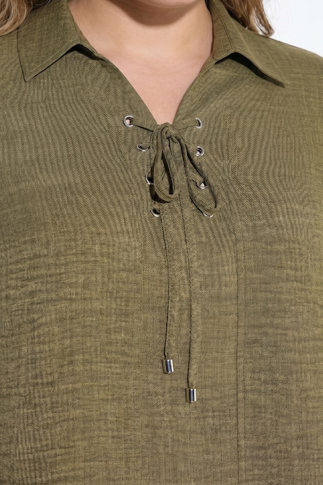 Blusenshirt, A-Linie, Hemdkragen, Schnürung