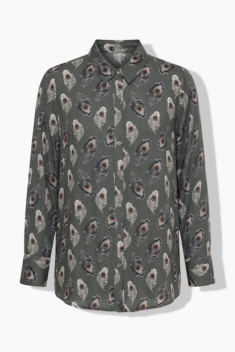 Hemdbluse, Straight Shape, Pfauenfeder-Muster