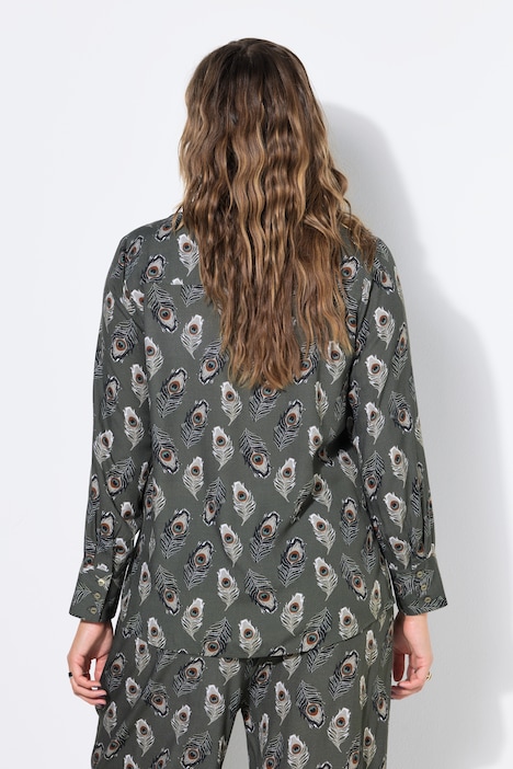 Hemdbluse, Straight Shape, Pfauenfeder-Muster
