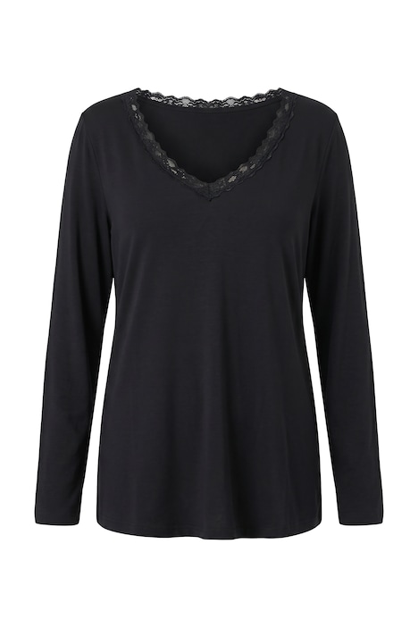 Shirt, Spitzenkante, V-Ausschnitt, Langarm