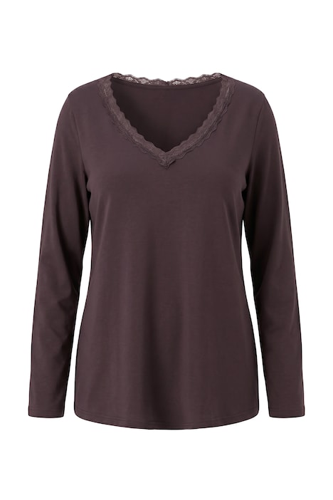 Shirt, Spitzenkante, V-Ausschnitt, Langarm