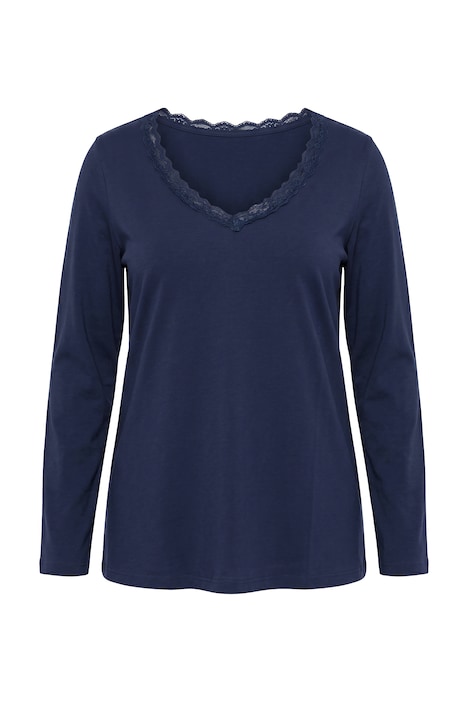 Shirt, Spitzenkante, V-Ausschnitt, Langarm