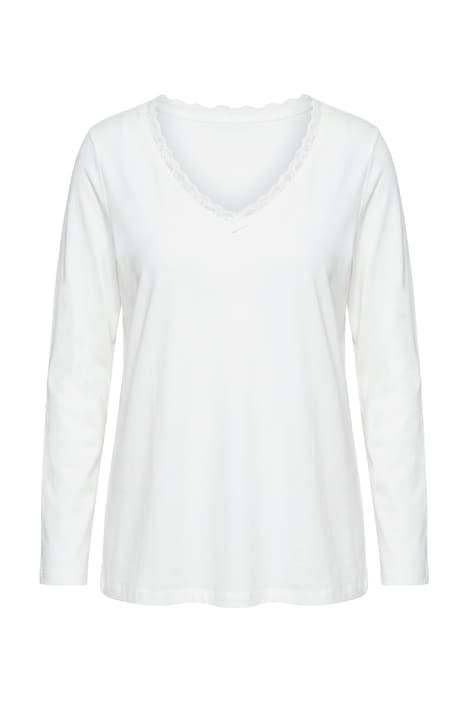 Shirt, Spitzenkante, V-Ausschnitt, Langarm