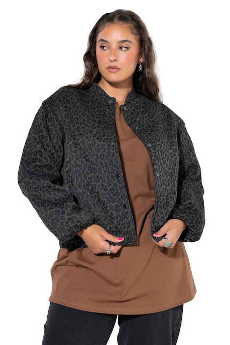 Bunda s leopardím vzorem, volný střih, límec College, balónové dlouhé rukávy
