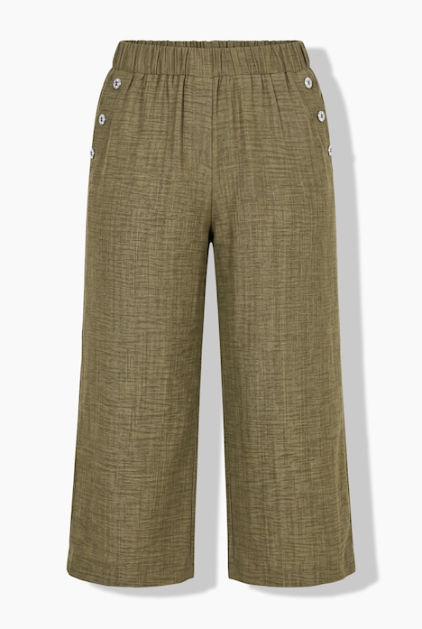 Hose, weites Bein, Twill, Elastikbund, Ziertaschen