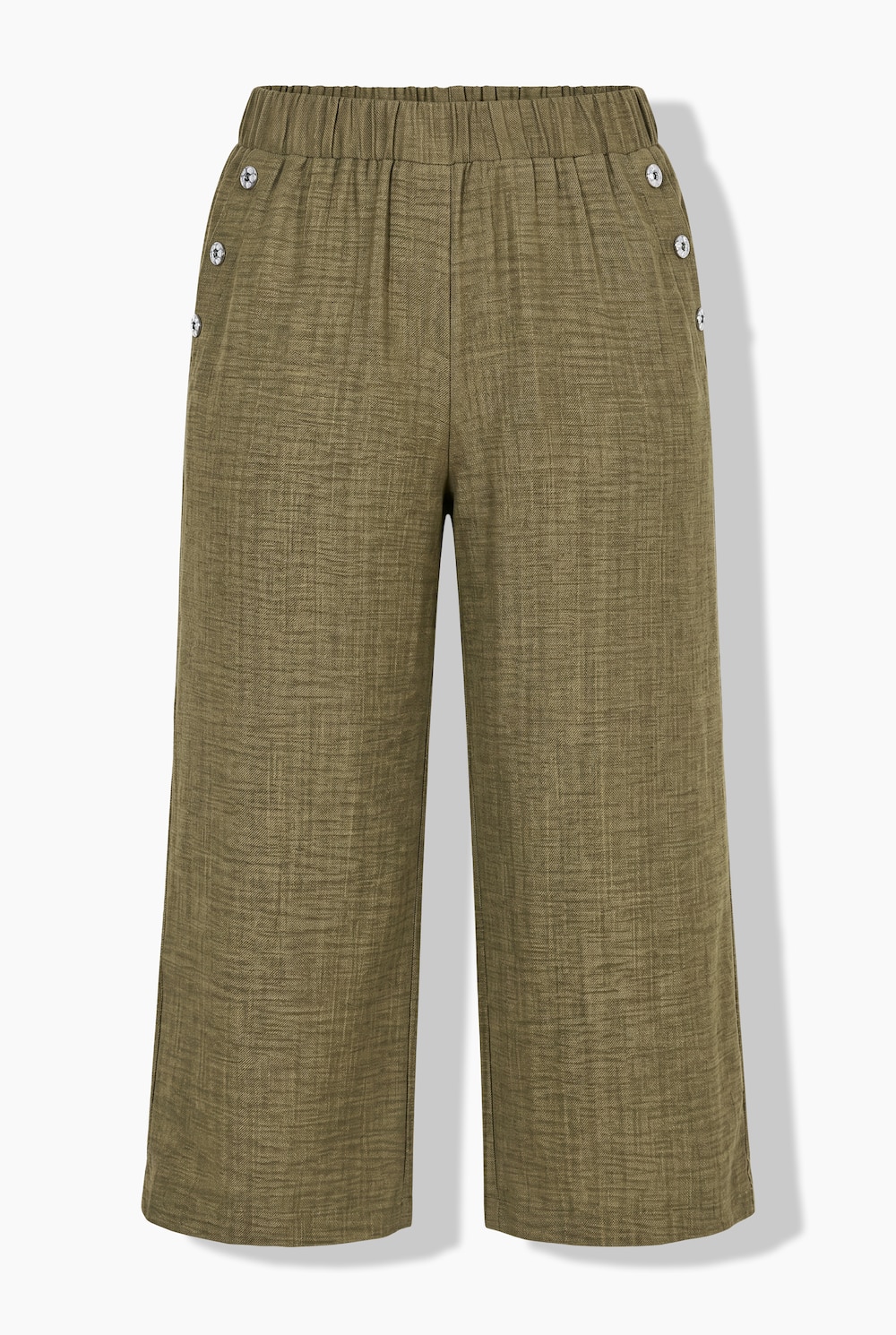 Broek, wijde pijpen, twill, elastische tailleband, sierzakken