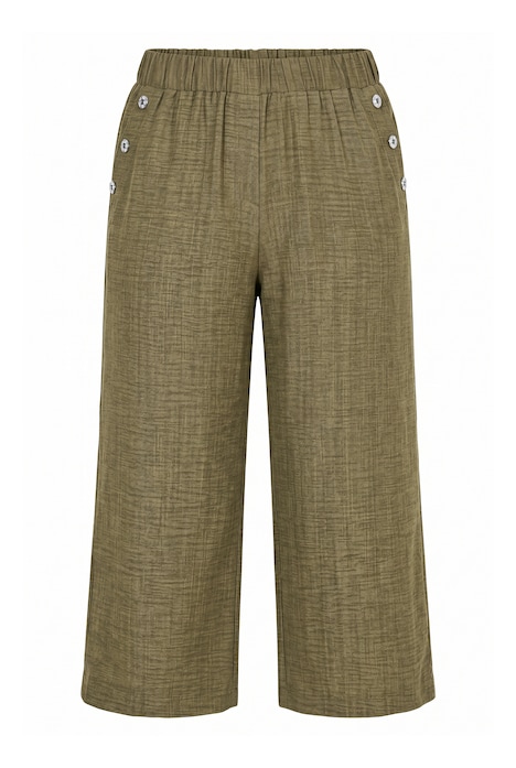 Hose, weites Bein, Twill, Elastikbund, Ziertaschen
