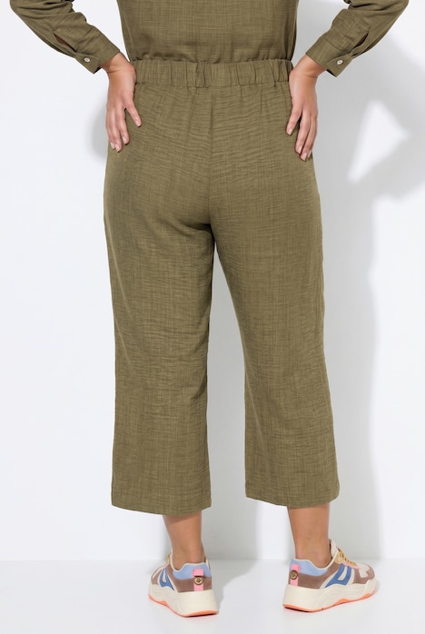 Hose, weites Bein, Twill, Elastikbund, Ziertaschen
