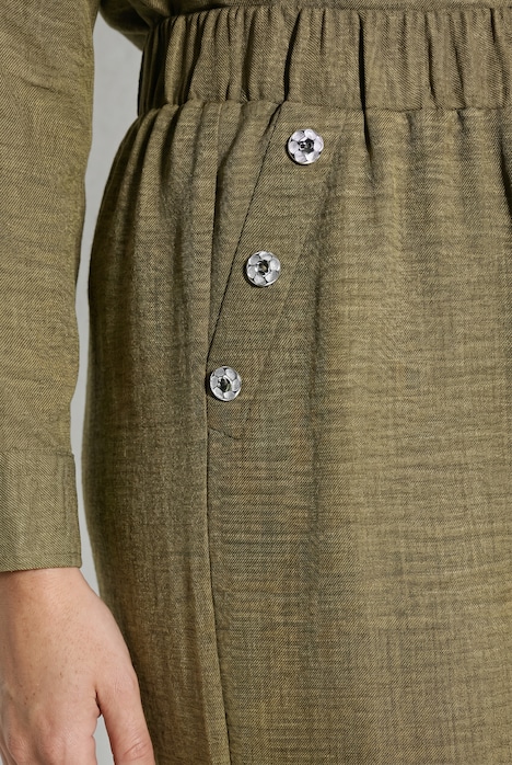 Hose, weites Bein, Twill, Elastikbund, Ziertaschen