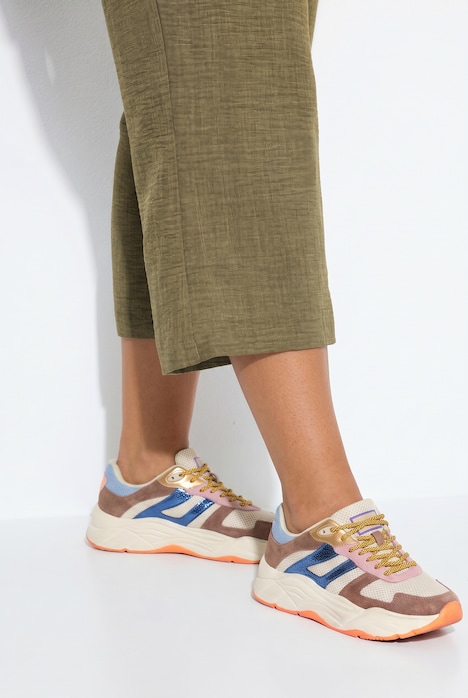 Hose, weites Bein, Twill, Elastikbund, Ziertaschen