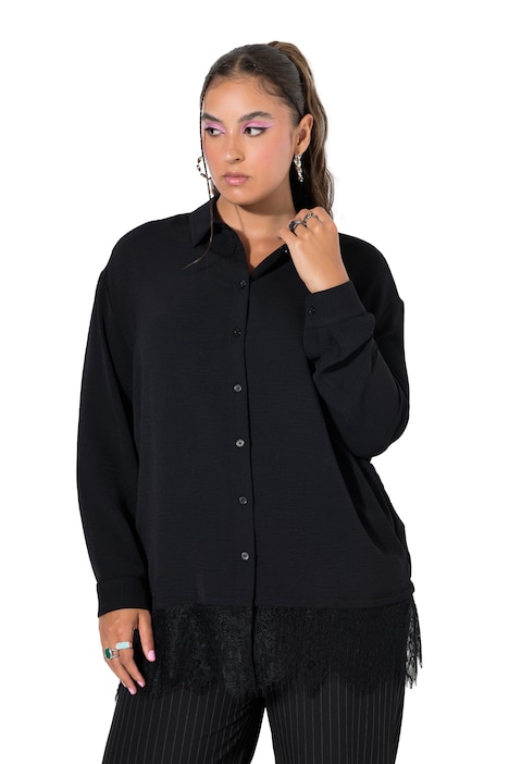 Košilová halenka, rovný střih, krajkový lem