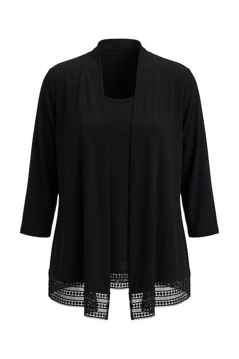 2-in-1-Shirt, Häkel-Bordüren, A-Linie, Rundhals, 3/4-Arm