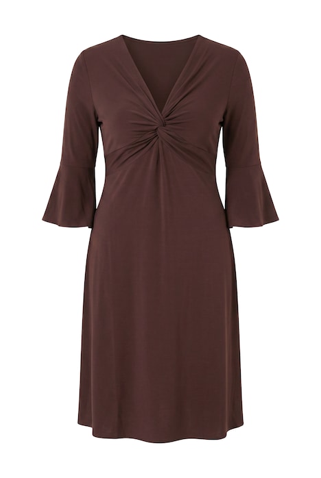 Jersey dress, A-line, knot detail, 3/4 trumpet sleeves