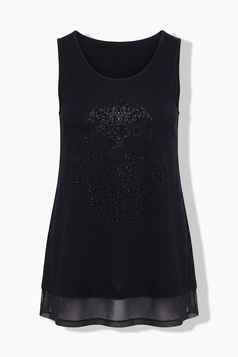 Tank top, A-line, glitter skull, chiffon hem