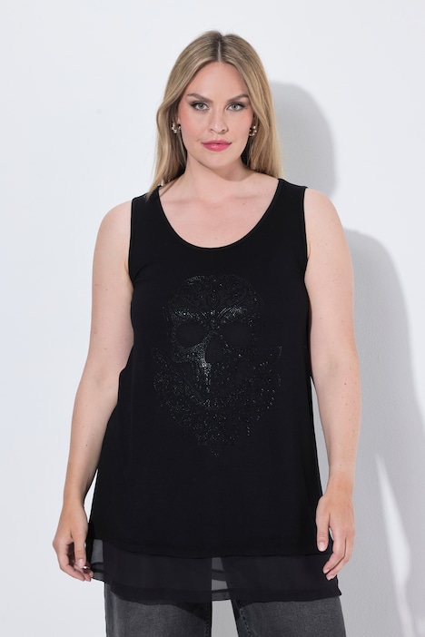 Tank top, A-line, glitter skull, chiffon hem