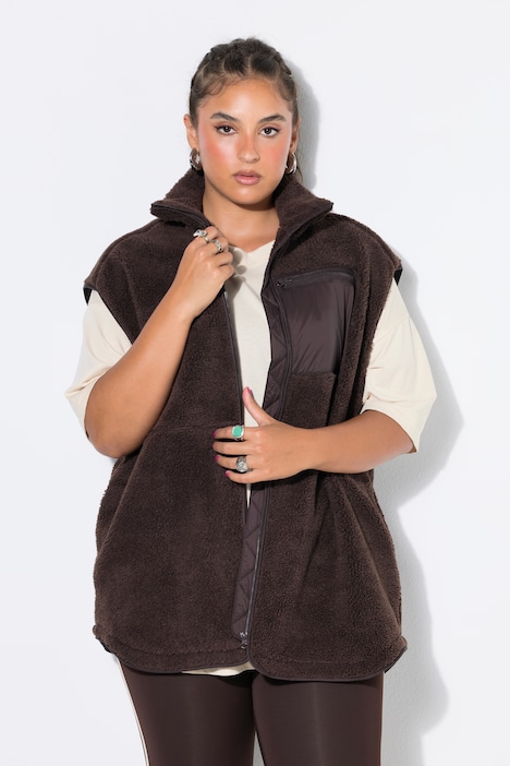 Teddyfell-Weste, Oversize Shape, Zipptasche