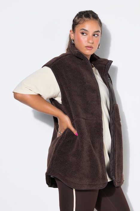Teddyfell-Weste, Oversize Shape, Zipptasche
